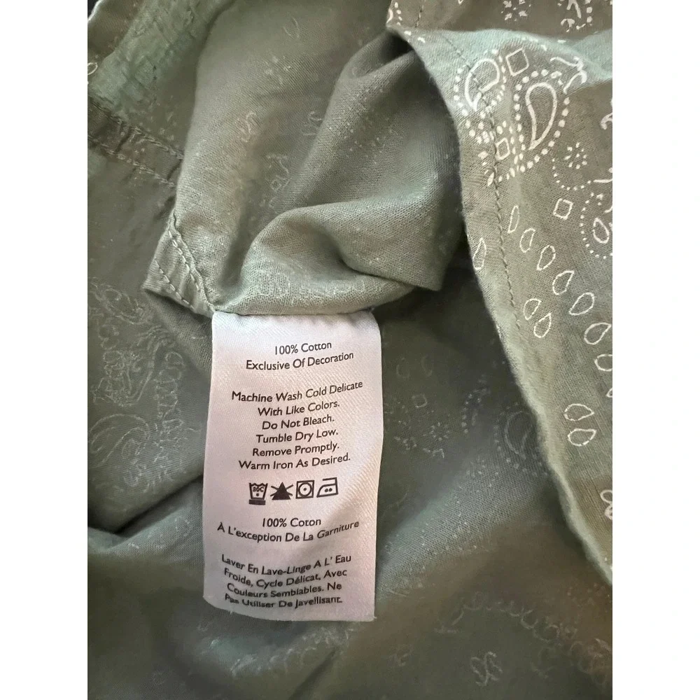 Eddie Bauer Mens 2XL Sage Green Paisley‎ Bandana Print Cotton Short Sleeve Shirt